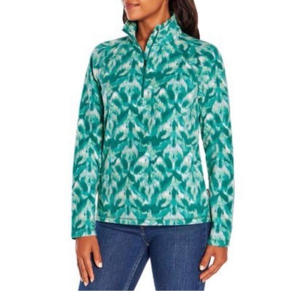 NEW! EDDIE BAUER 1/4 Quarter Zip Polar Fleece SZ L Turquoise Leaf Ikt NWT - Picture 1 of 12